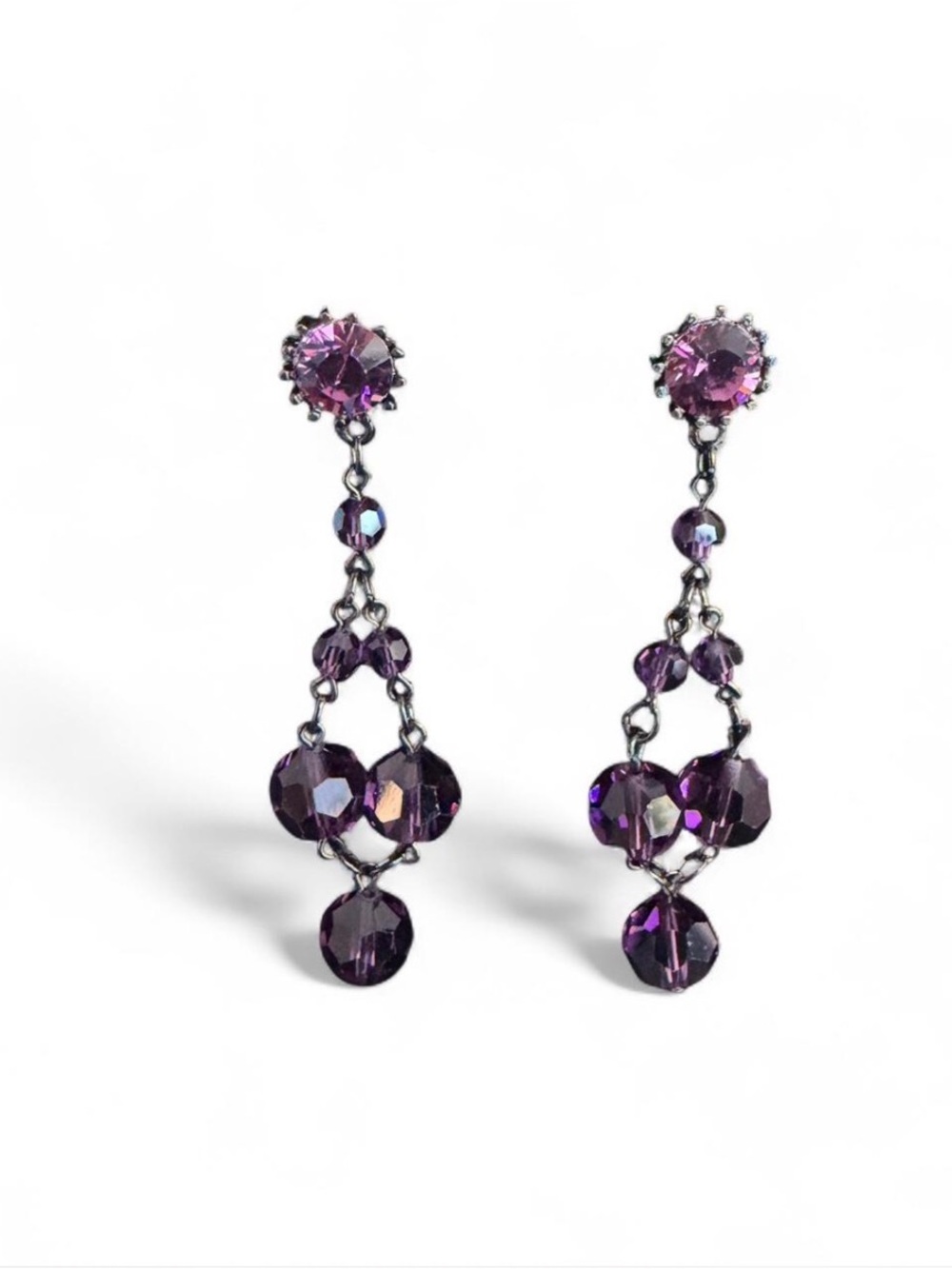 Purple Crystal Drop Dangle Earrings - Unbranded